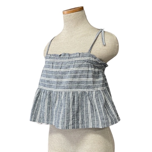 Roxy Tank Top Crop NWT Bikini Mood Boxy Linen Stripes Gray White Size X Small XS - Picture 1 of 14